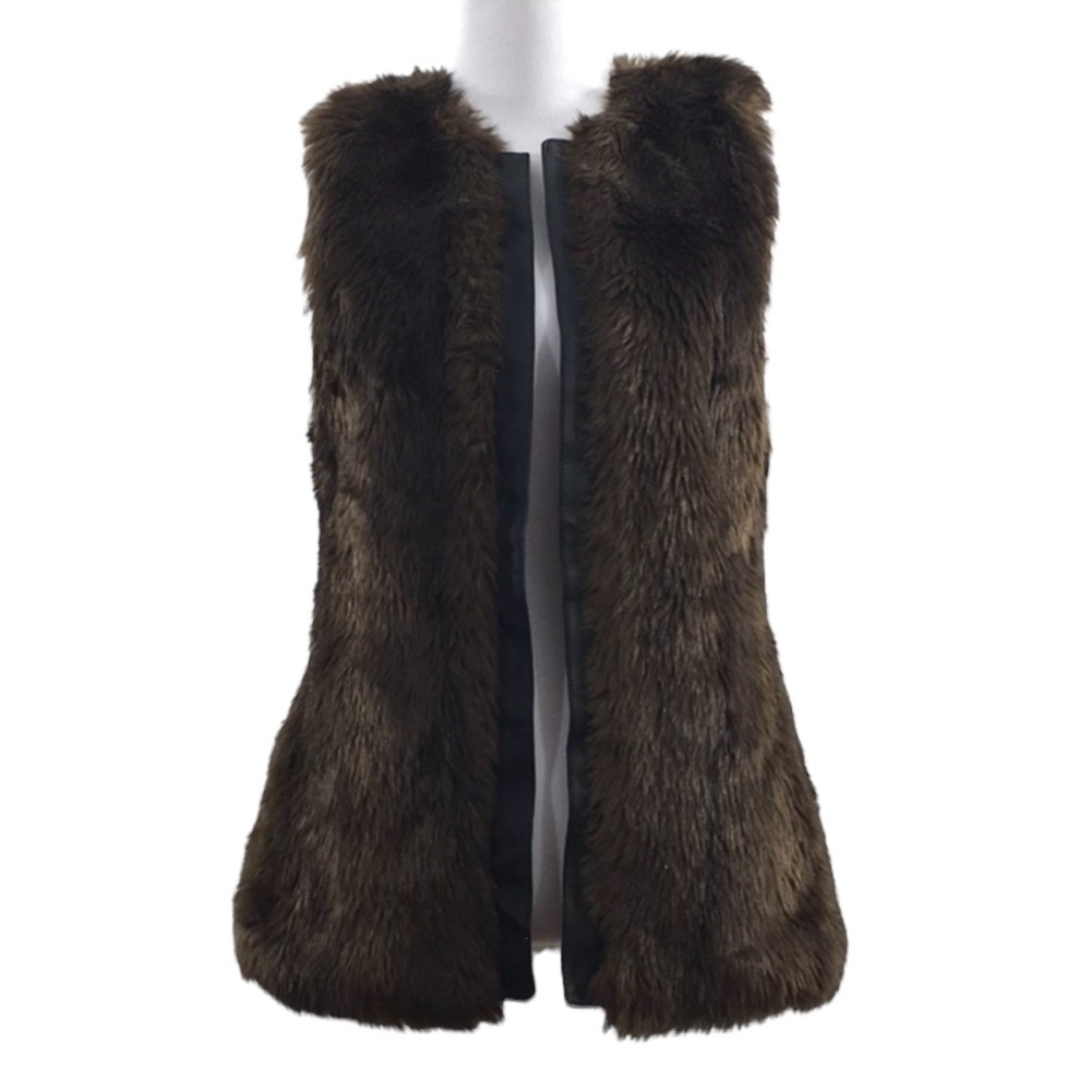Sanctuary Clothing Vest Womens Small Brown Mob Wife Leather Trim Faux Fur Jacket